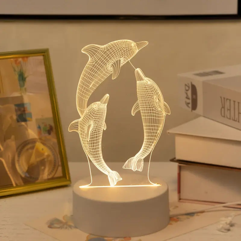 1pc USB 3D Glowing Dolphin Creative Night Light, Ocean Animal Dolphin Table Lamp, Home Decoration Table Decoration Living Room Bedroom Decoration Lamp, Birthday Gift Holiday Gift, Animal Night Light