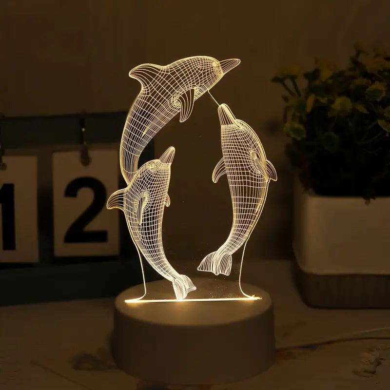 1pc USB 3D Glowing Dolphin Creative Night Light, Ocean Animal Dolphin Table Lamp, Home Decoration Table Decoration Living Room Bedroom Decoration Lamp, Birthday Gift Holiday Gift, Animal Night Light